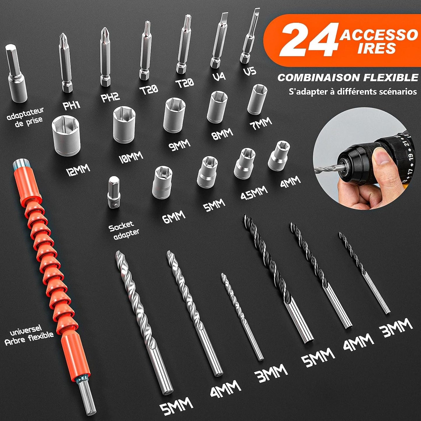 Taladro Percutor-Atornillador 21V con Accesorios – Kit Completo para el Hogar🏠