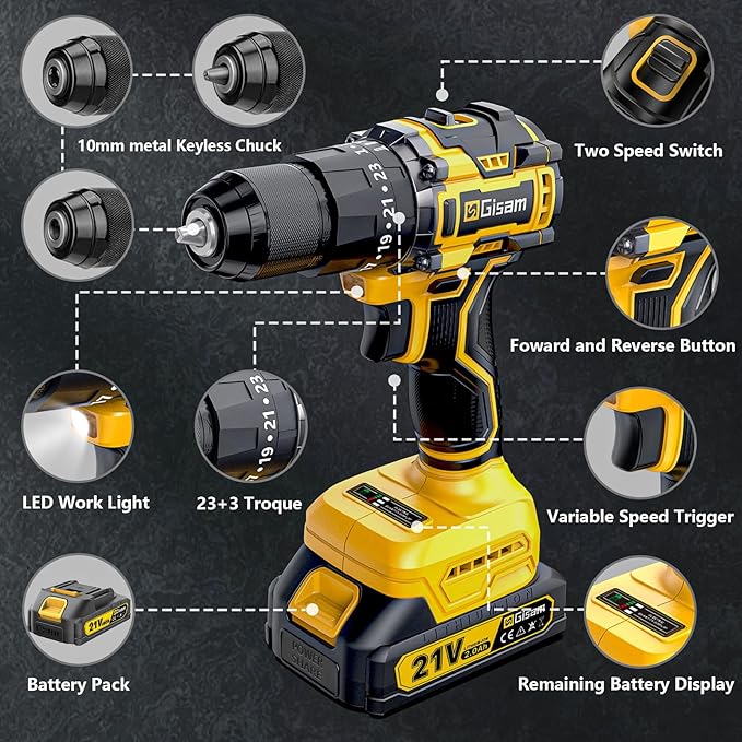 Taladro Percutor-Atornillador 21V con Accesorios – Kit Completo para el Hogar🏠